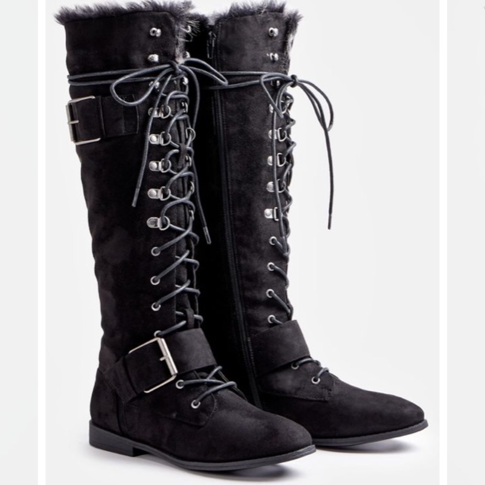 Just Fab Addison Black Flat Boots Size 8